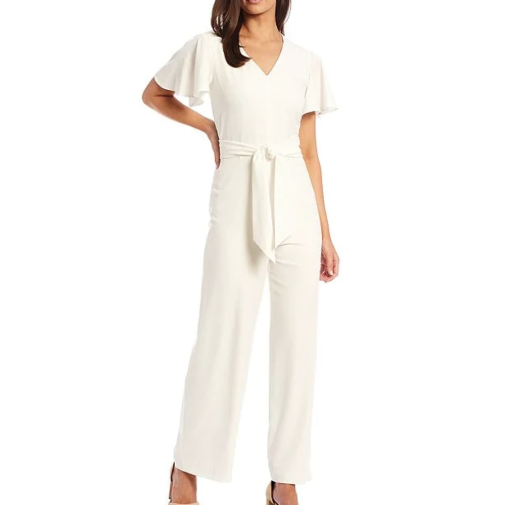White Sand Textured Tie-Front Jumpsuit by Lush